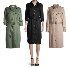 Time & Tru Women's Woven Utility Shirt Midi-Dress with Buttons & Belt