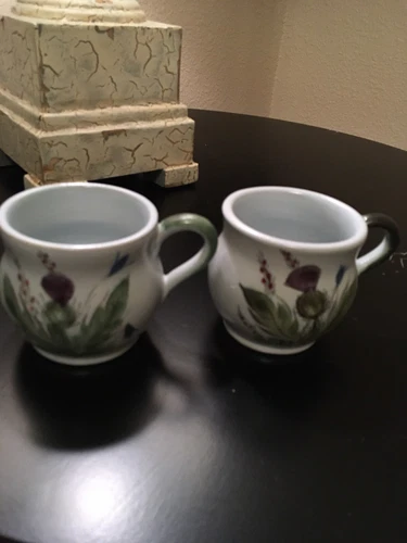 Set of 2 Handpainted Buchan Stoneware Thistle Mugs Cups Portobello Scotland