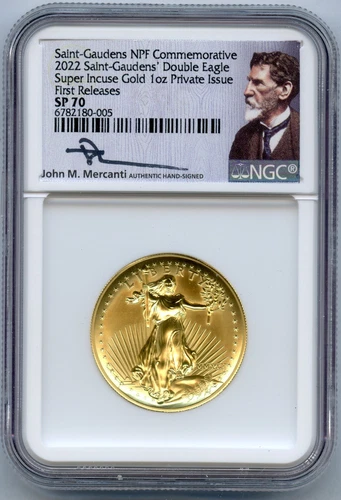 2022 Saint Gaudens Double Eagle Super Incuse 1 Oz Gold NGC SP70 Mercanti - JR121