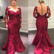 Elegant Burgundy Lace Mother of the Bride Dresses Long Sleeves Illusion Neck