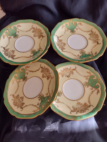 VTG MORIMURA M ART NOUVEAU LOT 6 demitasse SAUCERS GREEN GOLD CREAM - Picture 6 of 10