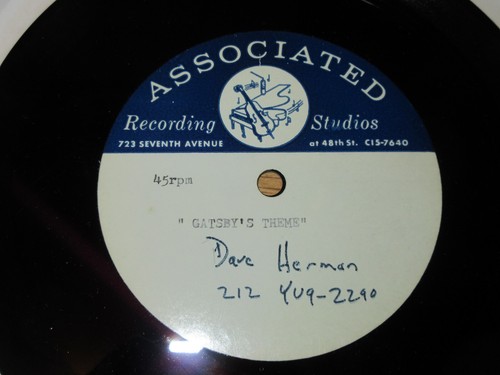 THE GREAT GATSBY 1973 UNRELEASED 7'' ACETATE DAVE HERMAN + JACK CLAYTON PAPERS - Picture 2 of 4