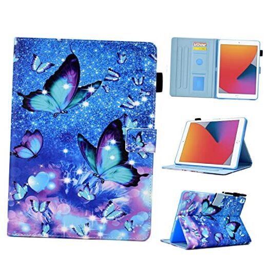 Protective Case for iPad 6th/5th Gen 9.7 Inch 2018/2017 - Blue Butterfly Design