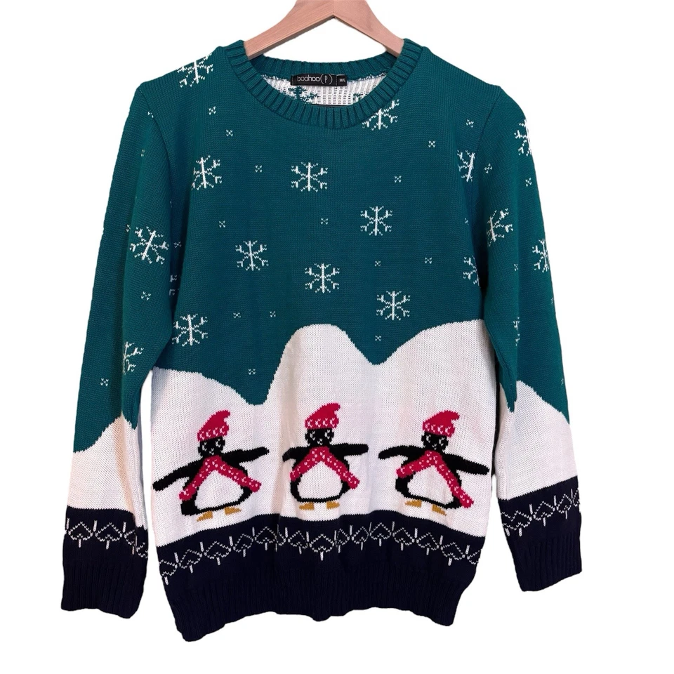Women's Boohoo Christmas Holiday penguin snowflake sweater size medium large - Image 2 of 4