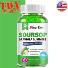 Organic Soursop Graviola 60 Gummies Leaves & Seeds Extract 2300mg Immune Support