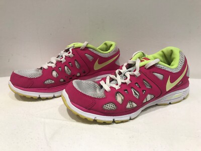 Nike Dual Fusion Run 2 Turnschuhe UK Größe 3,5 Schnürschuhe Pink Limettengrün Gelb