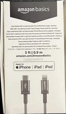 Amazon Basics Nylon Braided USB-C to Lightning Charger Cable 3/6ft (OPEN BOX)