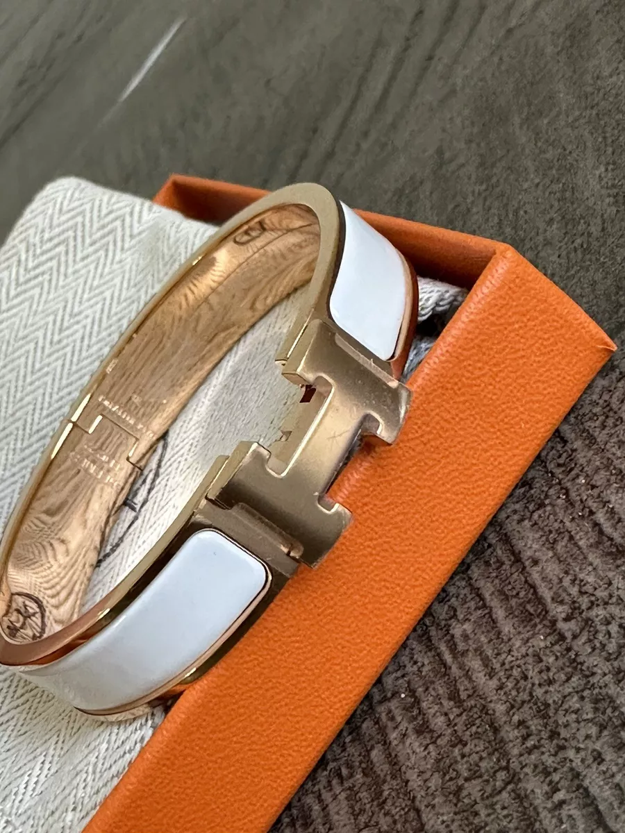 HERMÈS-Hermes Clic H Bracelet White Rosegold rghw