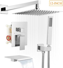 Shower Faucet Set System 12" Rain Head Combo Kit Mixer Valve Wall Mount Chrome