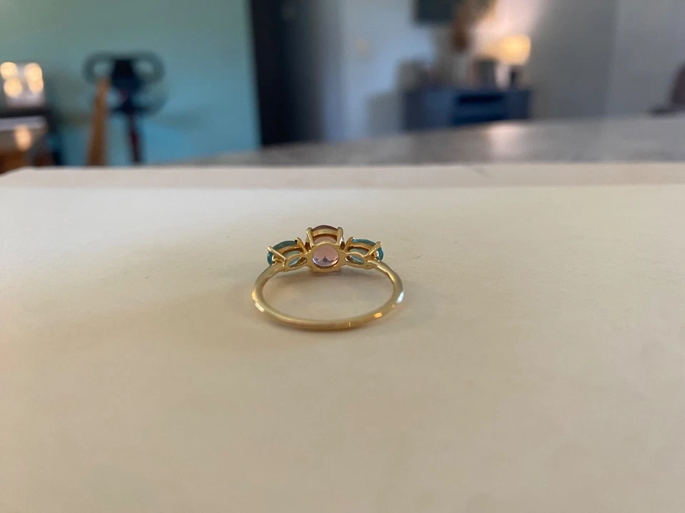 Natural tourmaline and apatite ring 18k solid gold - Image 3 of 4