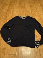 VTG Nike Sweater Center Swoosh Crewneck Black Navy Blank Medium Pullover Vintage