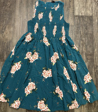 Torrid Teal Floral Sleeveless Smocked A-Line Knee Dress Size 1 Rayon