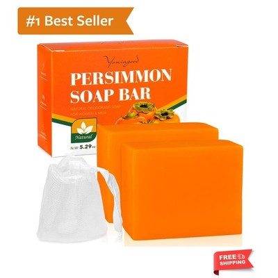 Natural Persimmon & Coconut Oil Soap Bars - 2 PCS Deep Cleansing & Hydrating