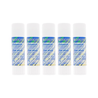 Westcott Klebestift 20g (5er-Set) | Bastelkleber mit 2cm Klebestreifen