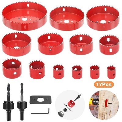 17pcs 3/4''-5'' HSS BI-Metal Hole Saw Set 1'' Cutting Depth w/ Drill Bit Wrench