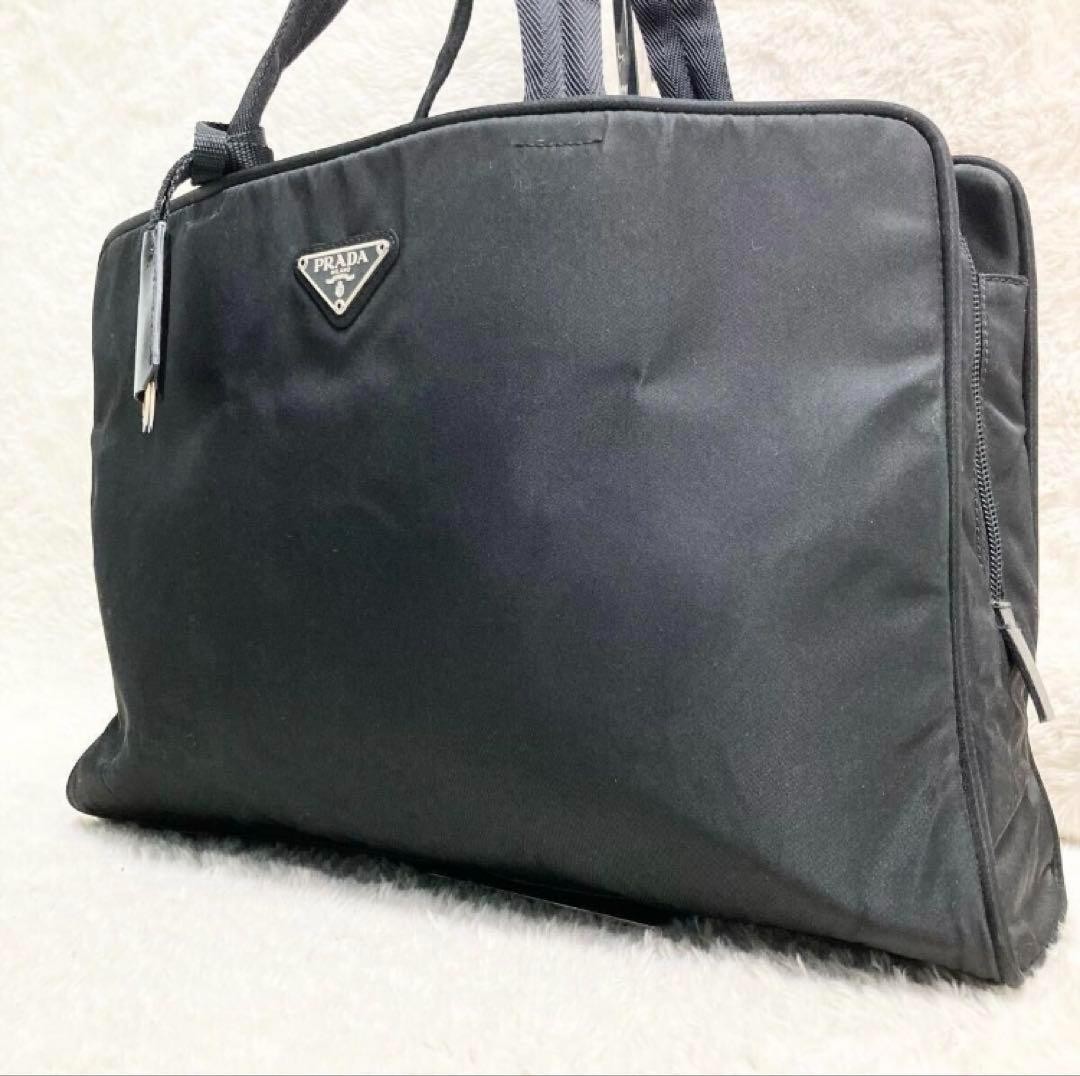 PRADA Black Nylon Tote Bag with Triangle Logo A4 Size Excellent Condition