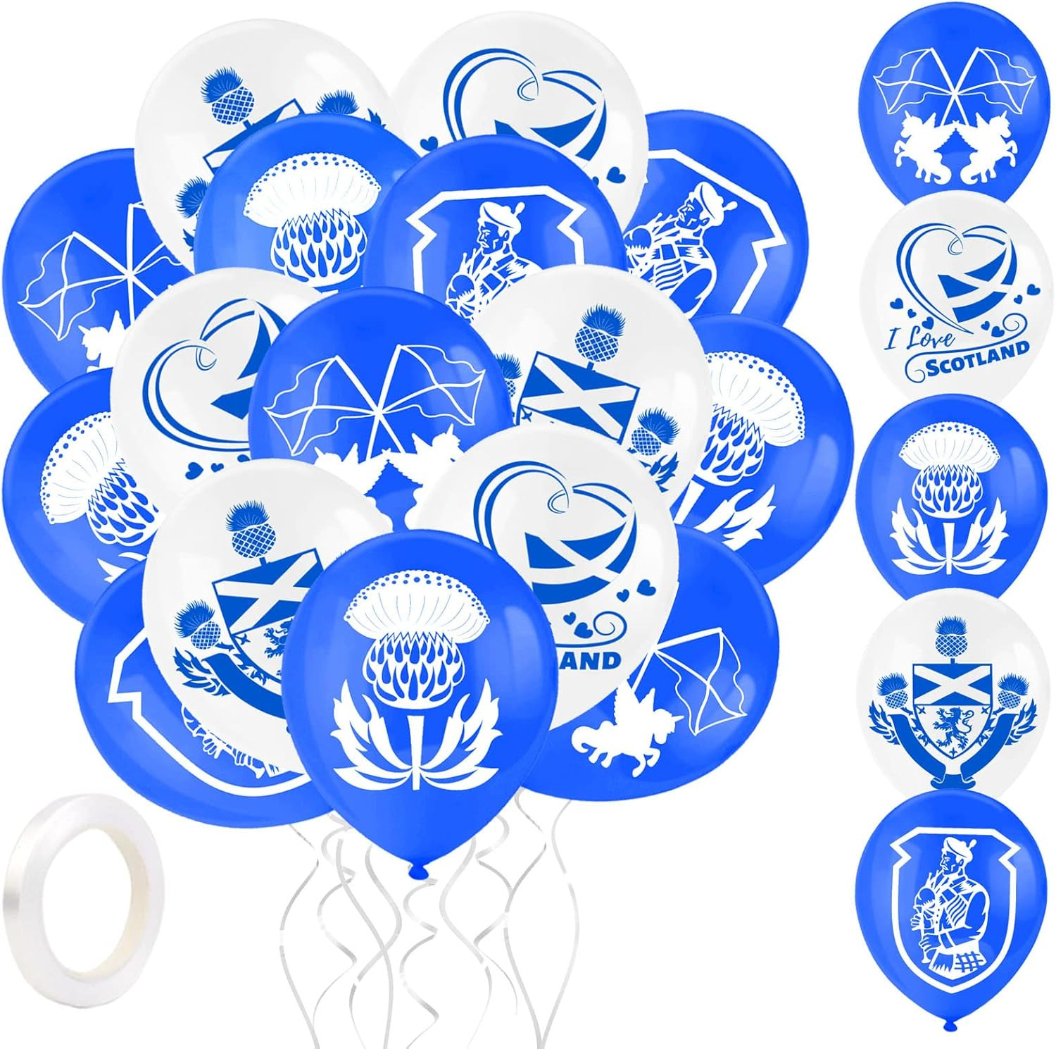 25Pcs I Love Scotland Balloons Set for Burns Night Decorations, Blue White Latex