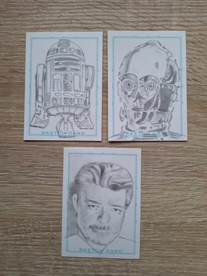 THREE STAR WARS SKETCH CARDS INC: C3PO/R2D2/GEORGE  LUCAS HAND DRAWN ORIGINAL 
