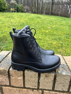 Neu Ecco Modtray W schwarze Doc Style Fleece gefütterte Damenstiefel UK2,5-3 EU35