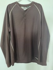Realtree Mens XL Brown Waffle Knit Thermal Henley Long Sleeve Hunting Shirt
