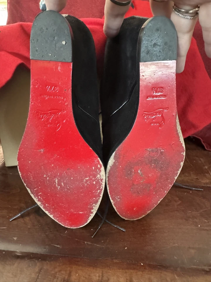 Christian Louboutin COMPACTA Negro Gamuza Con Cordones Cuña Botines Bota 37 1/2 Foto 2 de 4