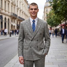 Suitsupply Milano DB Grey Glen Plaid Wool Cashmere Suit 38R - W34xL31 E. Thomas