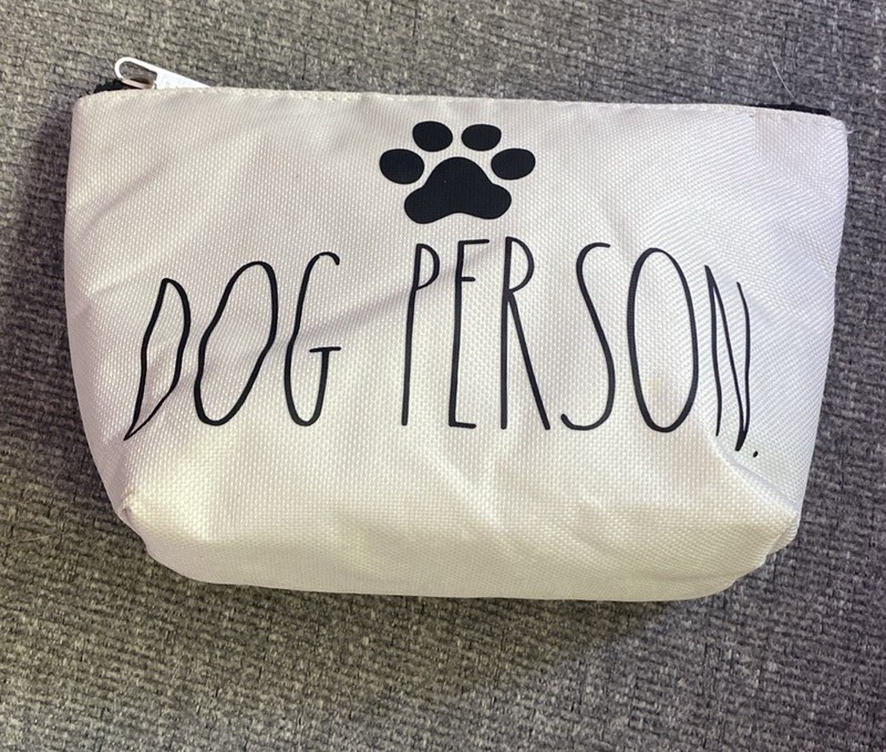 Rae Dunn Dog Person Makeup Cosmetic Bag  Cream & Black Paw Print 8.5 X 5