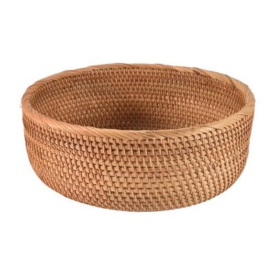 Natural Rattan Round Fruit Basket Wicker Tabletop Bread Serving Tray5568