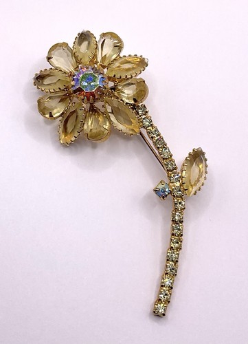 Vintage Juliana-Stil goldener Topas & Aurora Borealis Strass Blume Anstecknadel Brosche