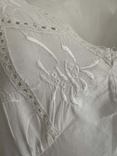 1930s 1940s Bias Cut Lingerie Slip Dress Cotton Embroidered J Peterman Sz M - Picture 5 of 11