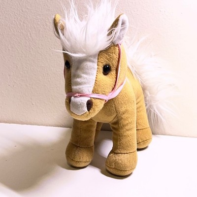 Small Horse Plush Tan White Fluffy Mane Pink Bridle Pony