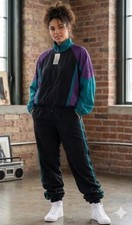 Vintage 90 s Silk Express 100 Silk Color-block Track Suit Large Oversized NWT