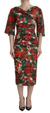 Dolce & Gabbana Multicolor Geranium Silk Sheath Midi Women's Dress