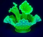 Fenton Vaseline Topaz Opalescent Hobnail Uranium Glass 3 Flower Epergne Apt Size