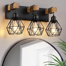 Farmhouse Vanity Light for Bathroom Wood Bathroom Vanity Light 3-Light Black