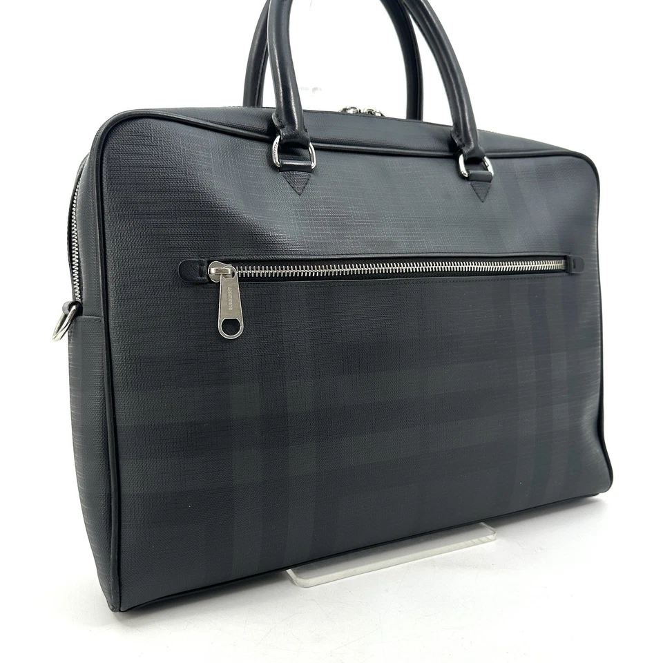 Burberry Briefcase Business Bag Smoked Check Black Gray PVC Leather Authentic - Image 4 of 4