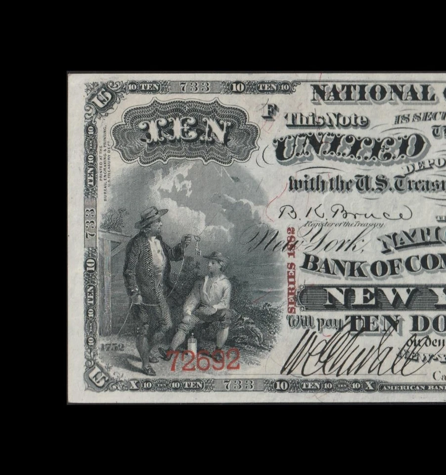 INCREDIBLE 1882 $10 NATIONAL BROWN BACK PMG CHOICE UNCIRCULATED 64 - Image 2 of 4