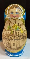 Vintage Russian Matryoshka 8" Nesting Dolls Winter 7 Piece Signed Hand Painted