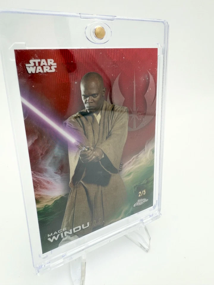 2025 Topps Chrome Star Wars Mace Windu Red Refractor 2/5 - Image 4 of 4