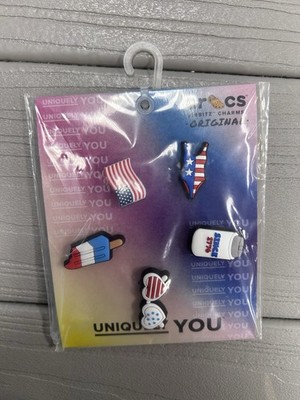 Crocs Jibbitz Shoe Charms 5 Pack Set USA America Patriotic Summer July 4th Flag