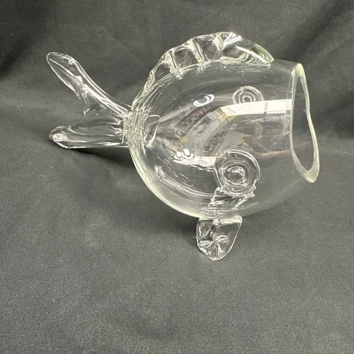 MCM Blenko Style Handblown Glass Open Mouth Fish Vase Terrarium 9" Nautical