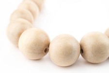 Cream Round Natural Wood Beads 20mm White Large Hole 16 Inch Strand