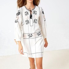 Ulla Johnson Dalia Embroidered Cotton Tunic Mini Dress White Black Size 4