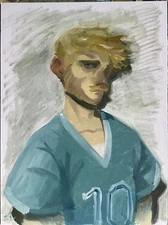 Modern Realism Football Jersey Man 12x16 Original Oil Painting On Canvas Cubism