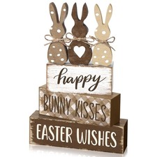 Yousoontic 4 Pcs Rustic Easter Bunny Wooden Table Decorations, white, brown