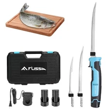 Cordless Electric Fillet Knife for Fish 8" & 10" Stainless Steel Blades + Case