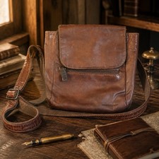 Jack Georges Voyager 7204 Brown Buffalo Leather Slim Crossbody Bag Distressed