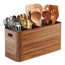Extra Large Acacia Utensil Holder for Kitchen Counter with 4 Compartments, Wo...