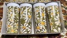 Vintage Thermo Serv DAISies By Thermo-serv 12oz TUMBLERS - Set Of 4 -with Box