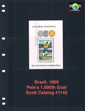 $15.00 Scott Value - 1969 BRAZIL Pele s/s Soccer Football 1000th CV MNH NH UMM
